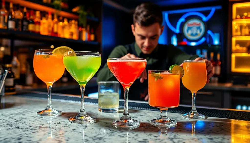 Learn cocktailkurs techniques while enjoying a vibrant cocktail preparation with a skilled bartender.