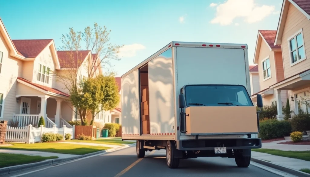 Efficient home removals Keighley depicted by a loaded moving truck outside a cozy house.