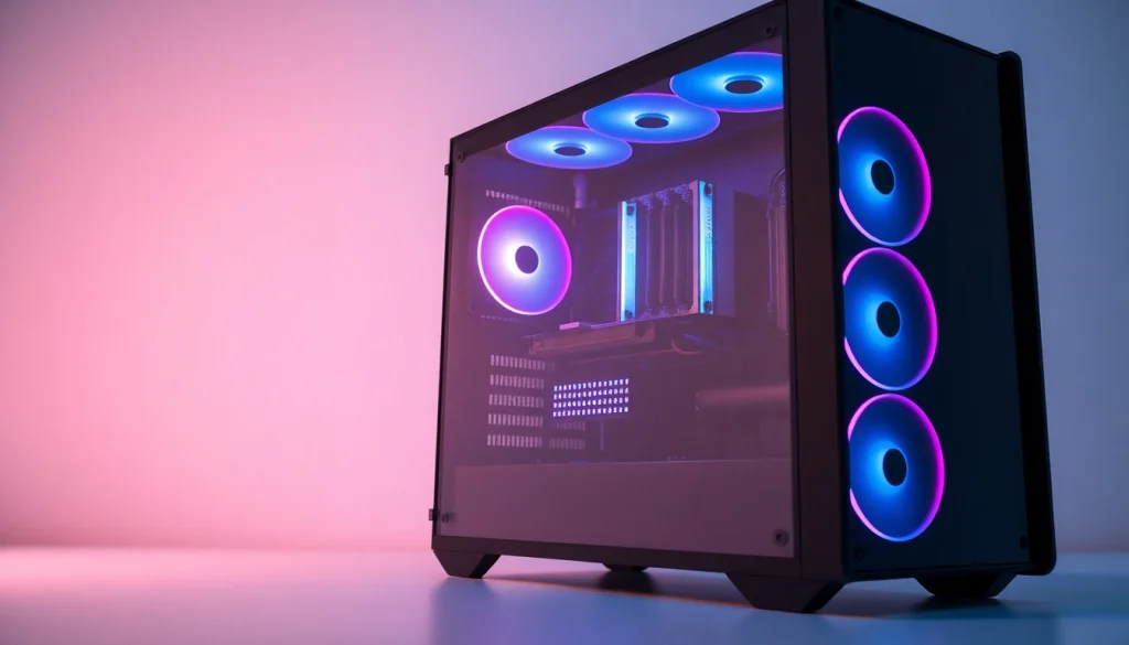 Showcase a stunning modern PC CASE Manufacturer design with tempered glass and RGB lighting.