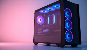 Showcase a stunning modern PC CASE Manufacturer design with tempered glass and RGB lighting.