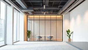 Customize your space with a Folding Partition Wall elegantly separating areas in a stylish office environment.