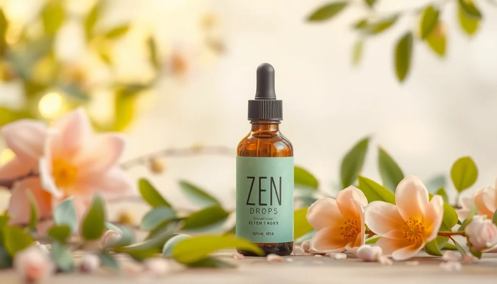 Reviewing the benefits of Zen Drops for relaxation and emotional well-being in a serene setting.