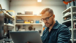 Riparazione computer torino: Tecnico esperto che ripara laptop in un laboratorio moderno.