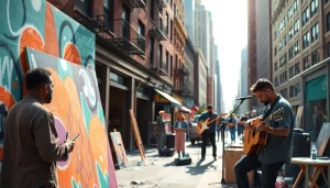 Emerging artists in Chicago create art in a vibrant street scene filled with energy and creativity.