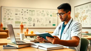 Student studying Medizinstudium ohne Test in a bright classroom environment.