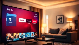 Showcasing IPTV Subscription USA on a stylish TV in a cozy living room setting.