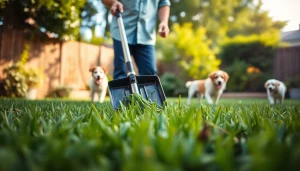 Effective dog poop cleanup service in action, creating a clean and tidy backyard environment.