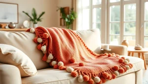 Enhance your decor with Moroccan Cotton Pompom Blankets showcasing vibrant colors and cozy textures.