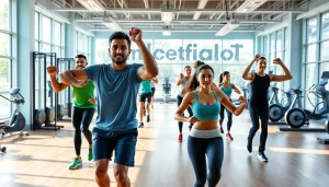 Find the best gym near me featuring diverse individuals actively working out together.