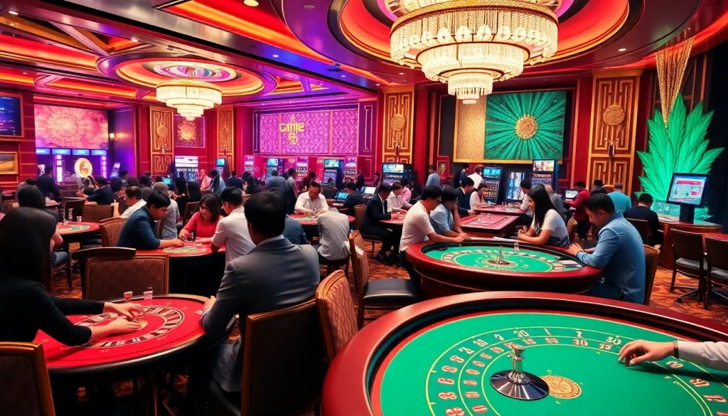 Engaging scene of a vibrant singapore casino online experience with diverse players enjoying games.