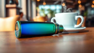 Discover the stylish best disposable vape showcasing vibrant colors and sleek design on a wooden table.