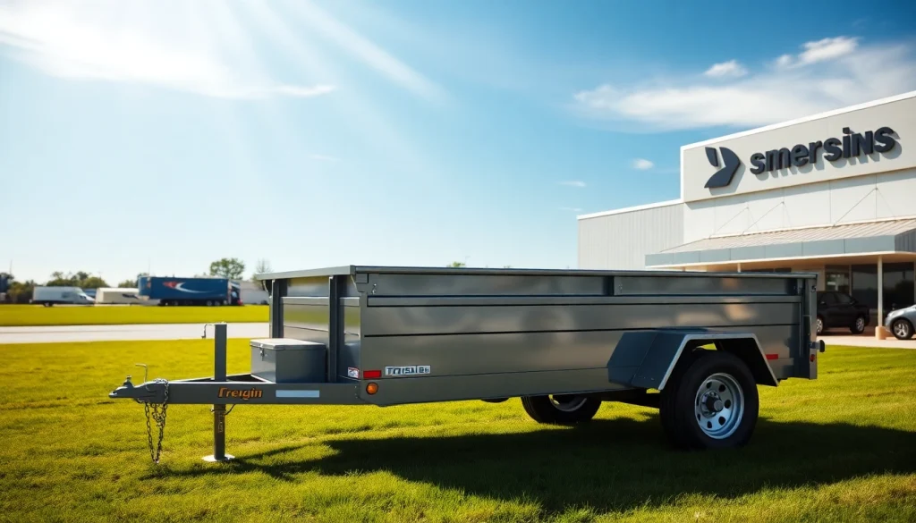 Explore dumpster trailers for sale showcasing durability and functionality in a dealership setting.