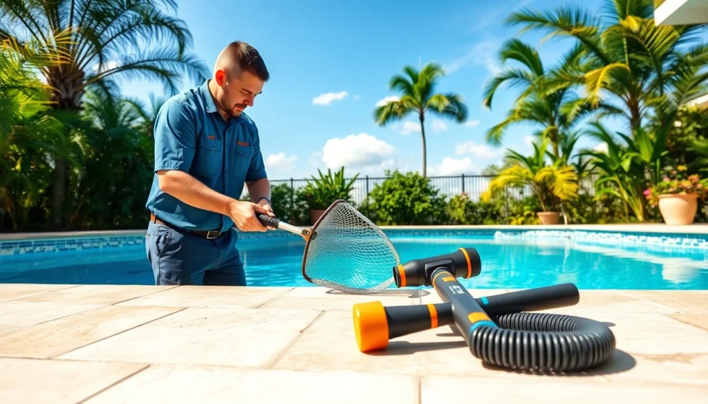 Efficient swimming pool service Pinellas County maintaining a beautiful residential pool.