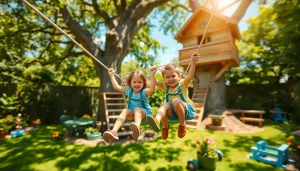 Children enjoying a thrilling ride on the GARDEN ZIP WIRE KIT in a vibrant backyard.
