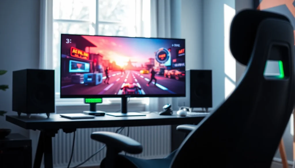 Menampilkan gamer terampil yang bermain game online dalam pengaturan modern dan nyaman.