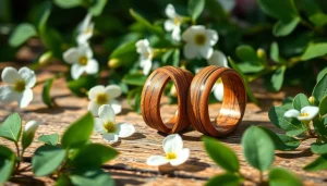 Admire these beautiful Wooden Wedding Rings showcasing unique wood grains and intricate craftsmanship.