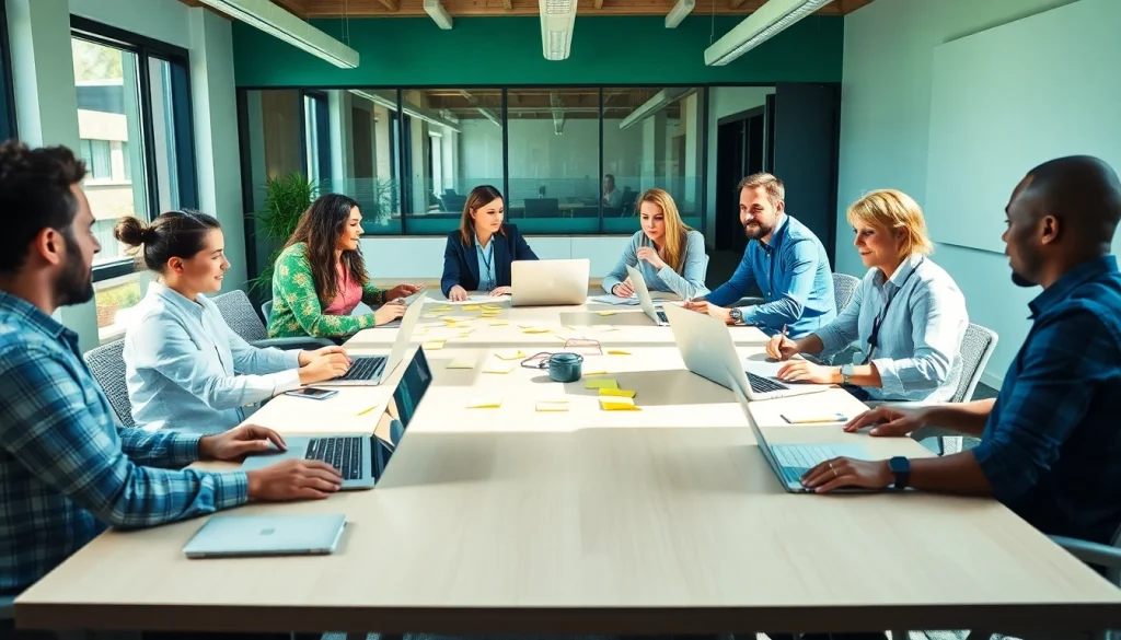 Entrepreneurs launching successful startup brainstorming around a conference table.