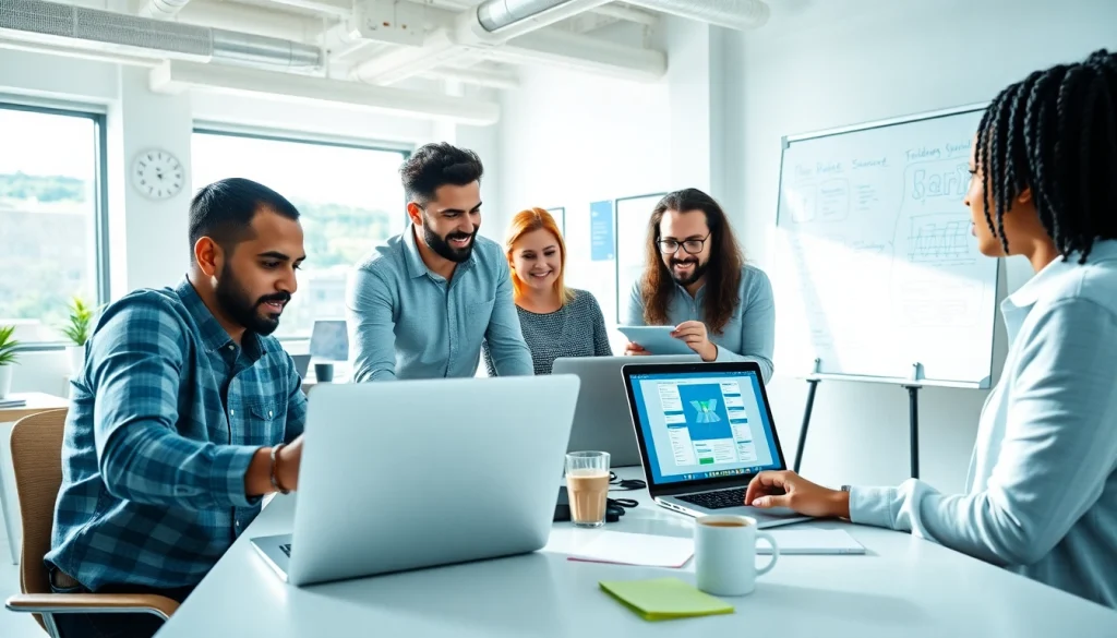 Funnel Builders collaborating in a modern office to create effective sales funnels.