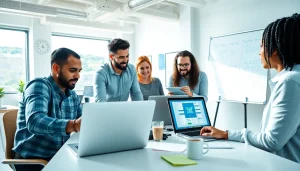 Funnel Builders collaborating in a modern office to create effective sales funnels.