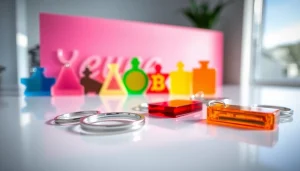 Showcase acrylic keychain custom designs with vibrant colors and clear textures prominently displayed.