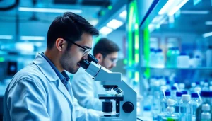 Scientists performing all check processes in a modern lab focused on stem cell culture viability.