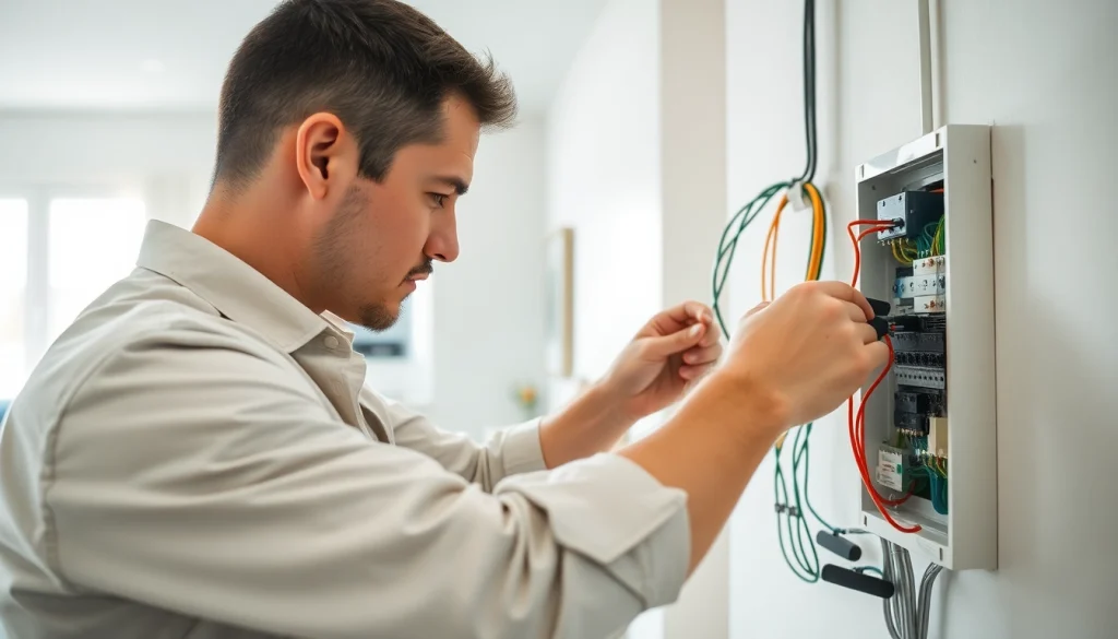 Electrician expertly providing electrical service installation in a residential setting.