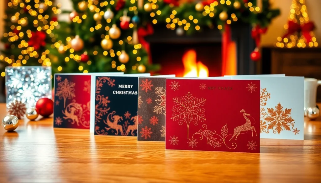 Crafting luxury Christmas cards London with elegant designs on a festive table setting.