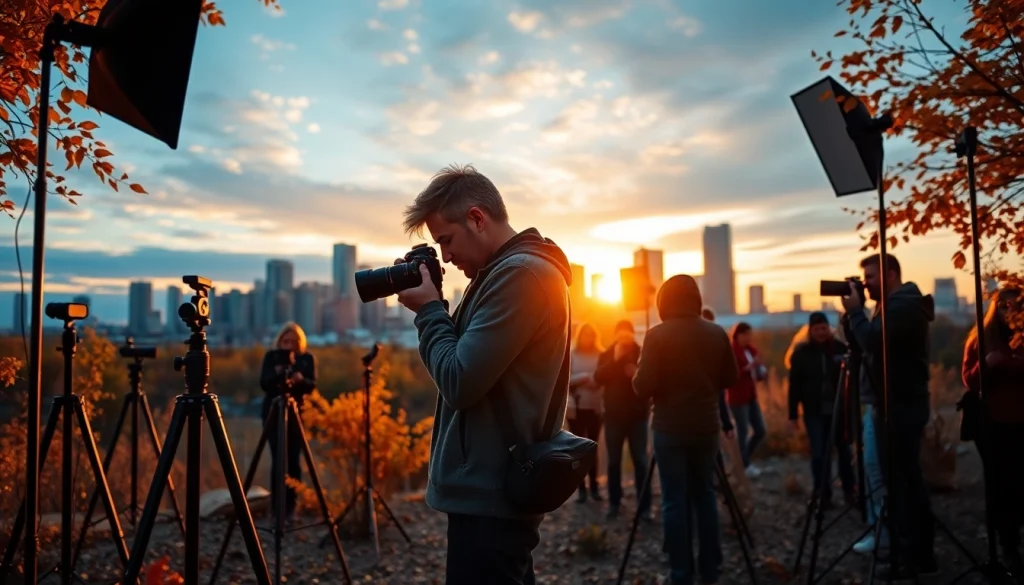 Engaging photography company Edmonton team capturing stunning images in an urban setting.