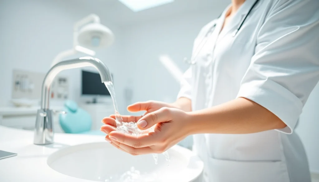 Promoting hygiene through effective handwashing techniques by a dental hygienist.