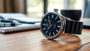Herren Armbanduhr, elegant design and craftsmanship showcased on a stylish wooden table.