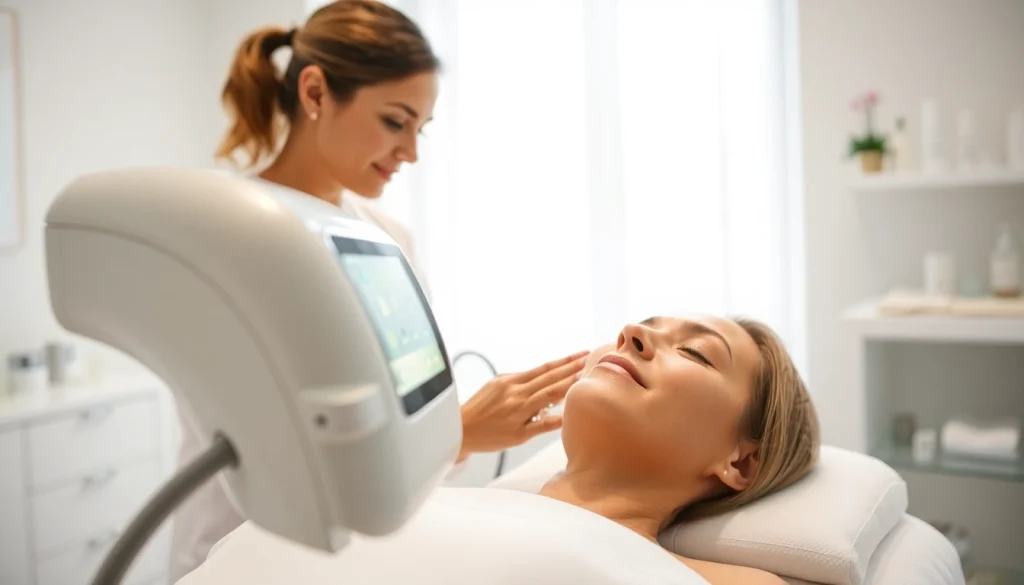 Aerolase Laser in a medical spa with a professional applying treatment to a patient's skin.
