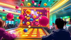 Играть плинко в казино на красочном игровом автомате с падающими шариками.