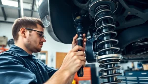 Reparando el sistema de suspensión más alto en un taller mecánico especializado.