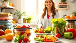 Implementing a losing weight diet plan with fresh ingredients in a bright kitchen.