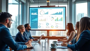 Team analyzing competitive intelligence data during a business meeting.