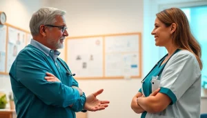 Nurse discussing concerns about the VDAP Program in a supportive healthcare setting.