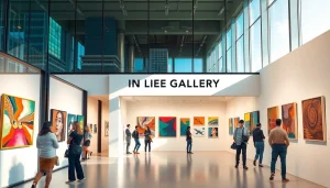 Visitors exploring contemporary art at the in lieu gallery featuring vibrant artworks
