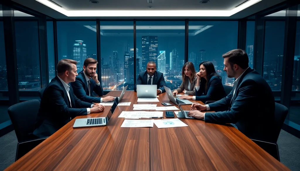 Engaged professionals strategizing on Debt Collection Outsourcing in a modern office environment.