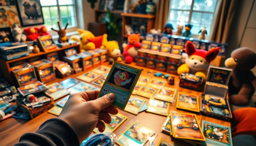 Explore various Pokémon cards india on a collector's table showcasing shiny cards and booster packs.