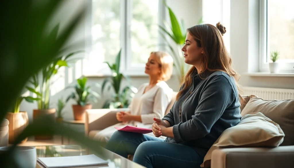 Guided session for dealing with anxiety featuring a therapist and patient in a calming office.