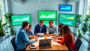 Link Building Agency team working collaboratively in a modern office setting