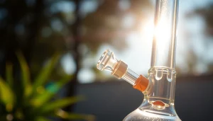 Admire the intricate details of a stunning Dab Rig crafted from colorful, shimmering glass.