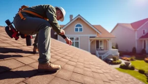 Roof repair Vancouver Wa with a skilled contractor inspecting residential roofing in bright daylight.