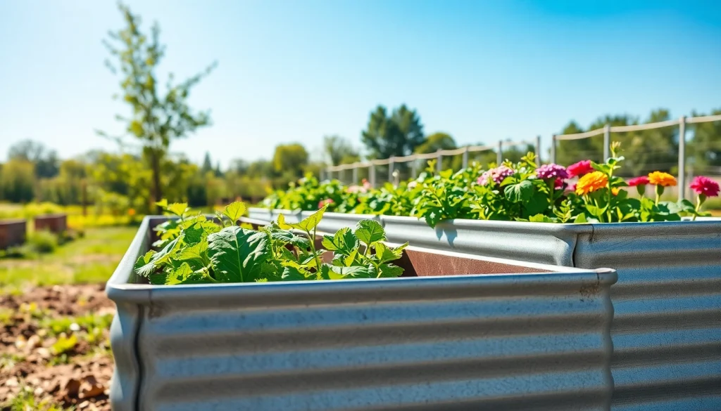 Enhancing gardening with galvanized raised beds showcasing vibrant vegetables and flowers.