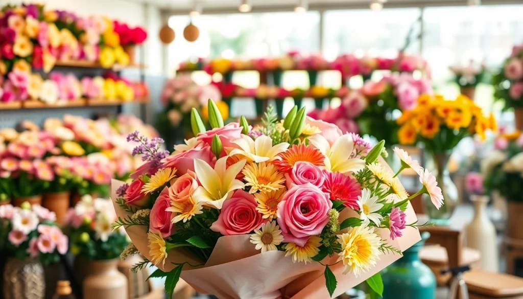 Beautiful bouquet representing Flower Delivery South Morang in a bright florist shop.