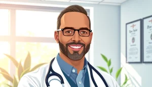 Dr. Ryon Parker MD smiling confidently in his medical office, embodying professionalism.