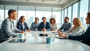 Collaborating professionals discussing amazon business wholesale strategies in a modern office setting.