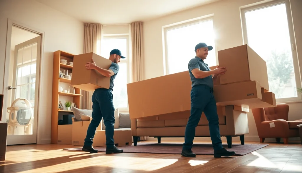 Movers Calgary expertly handling furniture in a professional and welcoming environment.