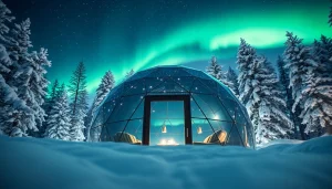 Experience igloo hotels lapland with cozy glass igloos under the northern lights.